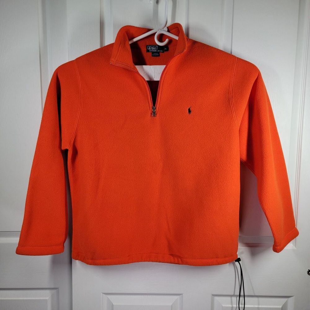 Polo by Ralph Lauren Hunter Orange 1/4 Zip Fleece Mock Neck Pullover XL EUC